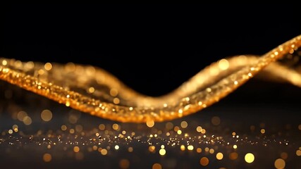 Golden Glitter Particles Flowing on Dark Background Luxurious Shiny Shimmering Abstract Texture with Bokeh Lights Elegant Festive Celebration Glamour