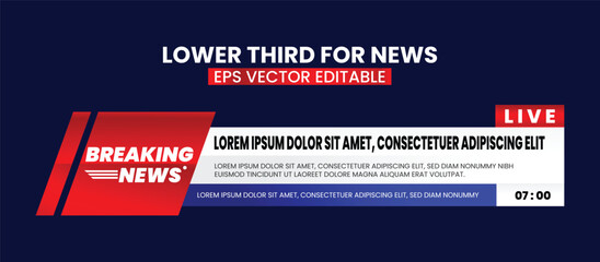 Lower third tv header, headline and news bars. Vector modern colorful red blue white. video title or television news bar isolated template.