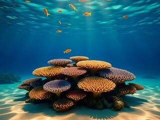 Underwater Tropical Coral with colorful sea fish. The world's marine life. Tropical colored seascape. Coral reef. Diving.
