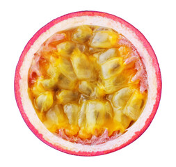 Cross section of a fresh passion fruit (maracuya), cut out