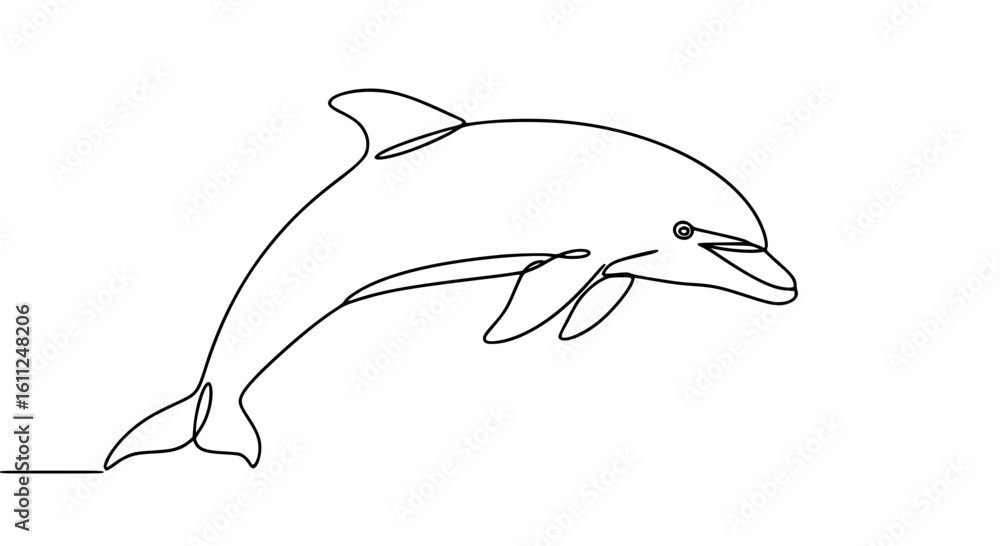 Poster dolphin jumping in single line outline vector style