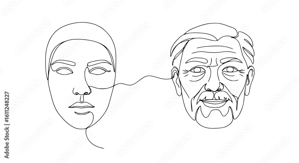 Poster abstract representation of human faces in single line outline vector