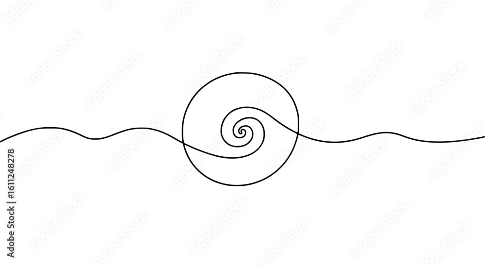 Poster single line outline vector spiral design with flowing line
