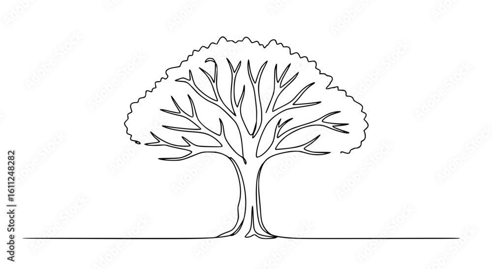 Poster simple tree outline design on white background, concept of single line outline vector