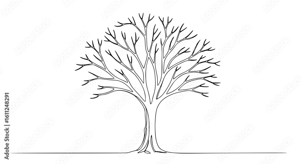 Poster minimalist tree illustration with branches in single line outline vector