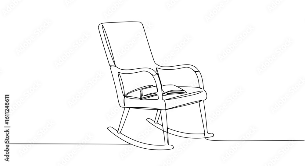 Poster simple rocking chair in minimalist design outlined on white background concept of single line outlin