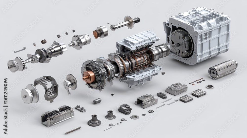 Poster detailed exploded view of generator engine components for reference