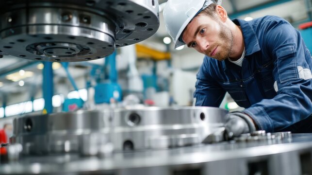 Engineer Adjusting High Precision Machinery in Industrial Setting