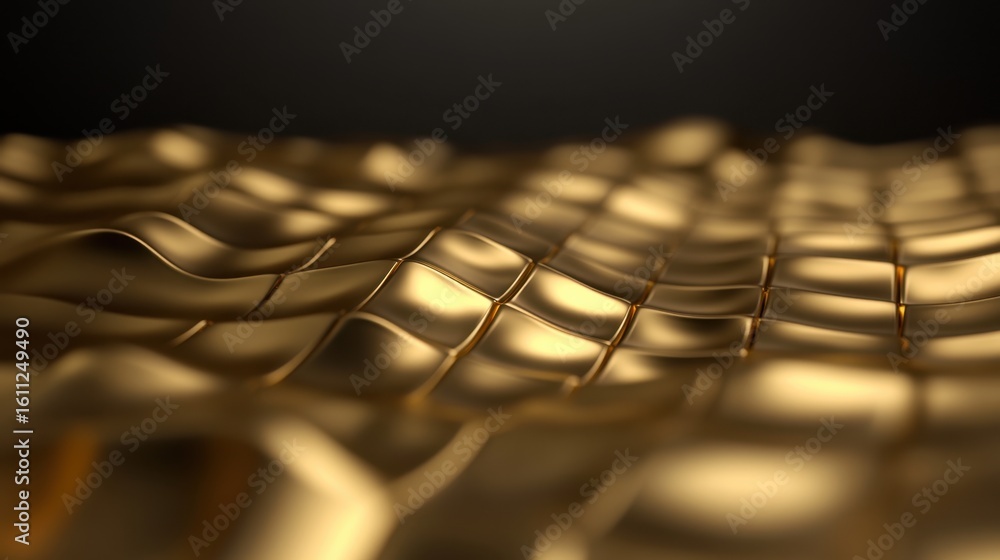 Poster abstract gold wavy surface with shiny patterns in close-up view