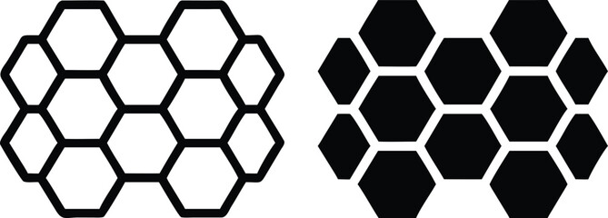 Hexagon Honeycomb Icons Set – Black and White Vector Geometric Pattern Design
