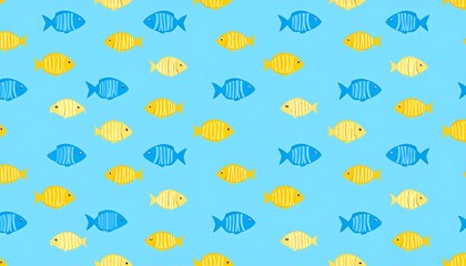 Vibrant aquatic life seamless pattern featuring cheerful yellow and blue fish