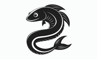 Fototapeta premium Eel fish silhouette, aquatic animal vector, sea creature icon, eel fish silhouette vector illustration 