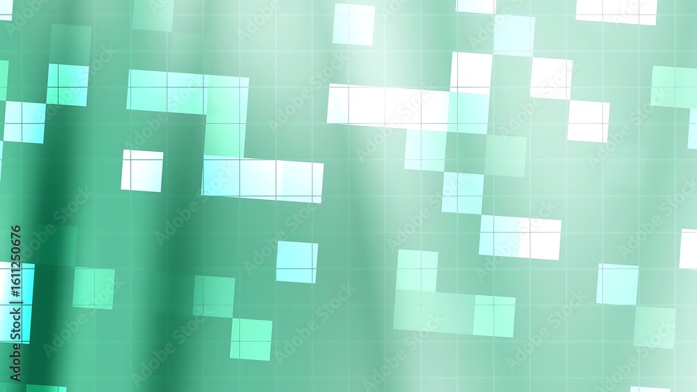 Poster prismatic aqua mint blend abstract light green background with glowing squares and grid pattern crea