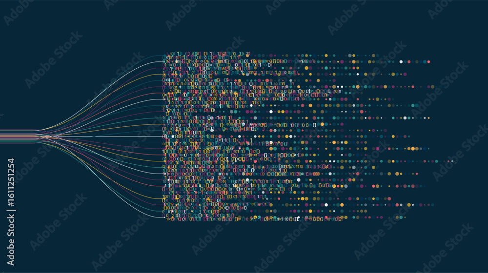 Poster big data visualization. social network, financial analysis of complex databases. data mining. vector