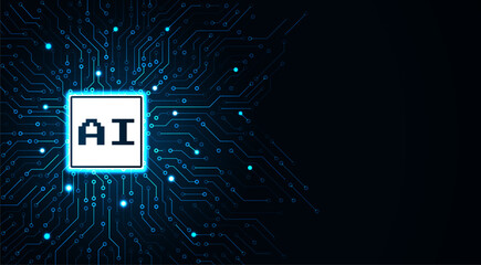 Ai chipset on circuit board background. Futuristic concept. High-tech technology background