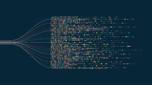 Big data visualization. Social network, financial analysis of complex databases. Data mining. Vector technology background. Information analytics concept.