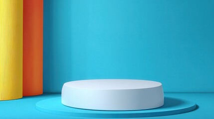 A 4K photo of bright product background stand or podium pedestal on advertising display with blank backdrop. 3D rendering.