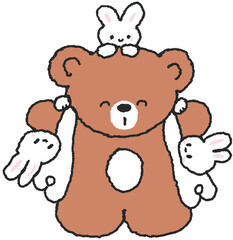 토끼들과 함께 있는 곰돌이 일러스트 스티커 © titi.drawing