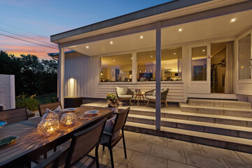 Modern luxury villa exterior in minimal scandinavian style, 3d render