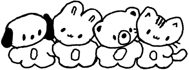 동물 캐릭터 흑백 손그림 스티커