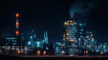 Fototapeta premium Nighttime View of Glass Bottle Manufacturing Factory