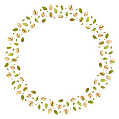 Round wreath with open and closed pistachios. Vector hand drawn nut illustration. Perfect for packaging design, organic branding, nut labels and healthy food projects