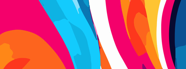 Obraz premium Colorful Explosion of Flowing Abstract Waves in Bold Rainbow Hues. Radiant Abstract Design Featuring Bright Orange, Blue, Red, and Pink Tones. Expressive Abstract Wave Patterns in Bold, Vivid Contrast