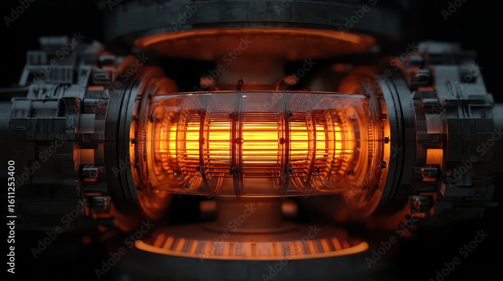 Poster glowing reactor core engine with sci-fi elements in dark setting