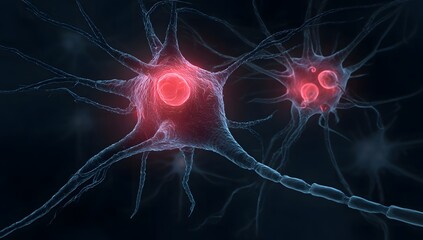 A detailed illustration of two brain cells or neurons in close connection