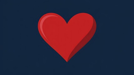 A single bold three dimensional red heart symbol with a subtle texture and shadow against a deep navy blue background