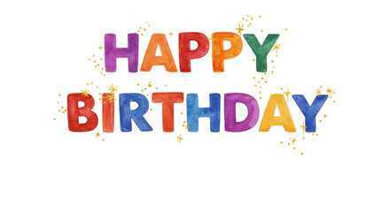 Fototapeta premium Celebrate with vibrant watercolor 'Happy Birthday' text and sparkling gold confetti for festive greetings