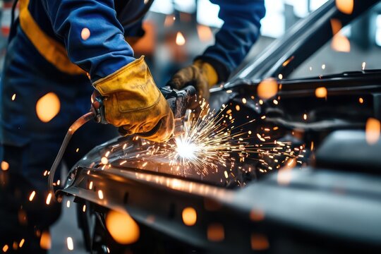 Auto Body Welding by Expert Mechanic in Repair Shop