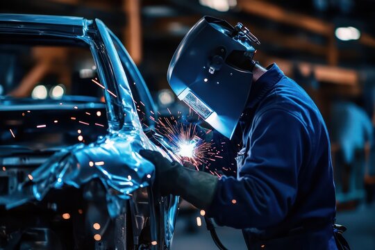 Auto Body Welding by Expert Mechanic in Repair Shop