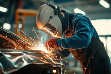 Auto Body Welding by Expert Mechanic in Repair Shop