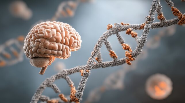 Exploring human intelligence brain and dna interconnections in a scientific environment close-up view