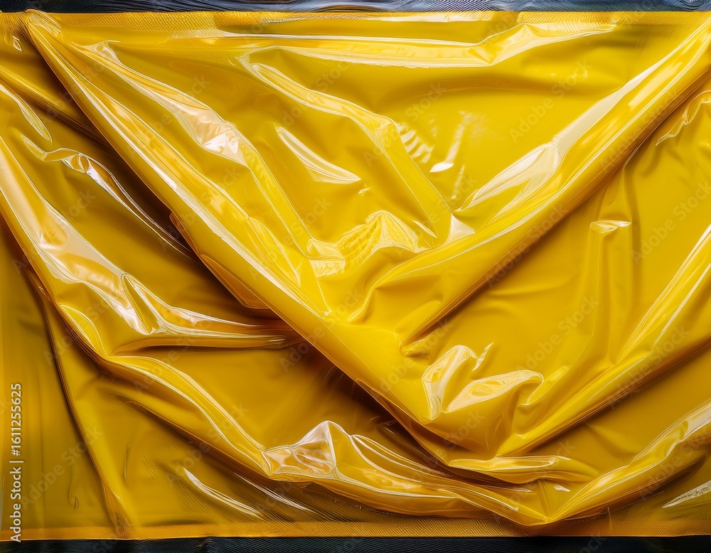 Poster rich yellow in color this abstract seamless cellophane background has a glossy and crumpled texture 
