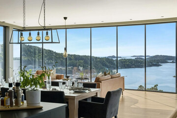 modern luxury dining room interior, 3d render