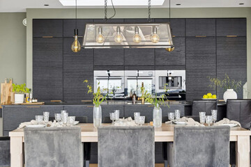modern luxury dining room interior, 3d render