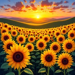 Fototapeta premium Sunflowers on sunset background