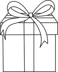 Small square gift box icon featuring decorative ribbon, wrapped present for holiday, birthday or festive occasions with transparent background