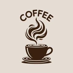 Illustration of coffee cup with steam and coffee text for banner and template design creative coffee art