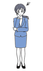 困った表情のスーツのOLさん（シンプル）