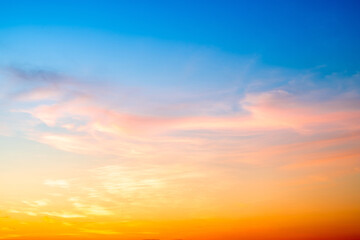 Beautiful , luxury soft gradient orange gold clouds and sunlight on the blue sky perfect for the background, take in evening,Twilight, Large size, high definition landscape photo