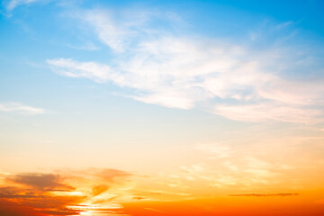 Beautiful , luxury soft gradient orange gold clouds and sunlight on the blue sky perfect for the background, take in evening,Twilight, Large size, high definition landscape photo