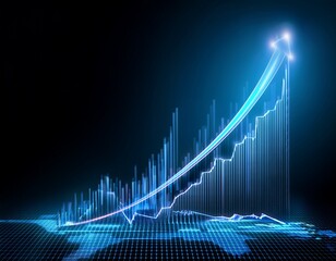 a glowing graph displaying an upward trend signifies exponential growth and success representing progress and prosperity in a visually appealing way against a dark background