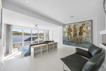 Modern luxury apartment interior in minimal scandinavian style, 3d rendering