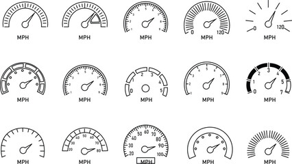 Speedometer vector icon set automotive dashboard gauge elements