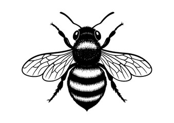 bee insect illustration vector drawing honeybee black and white striped wings symmetrical sketch isolated design engraving etching wildlife nature graphic art vintage tattoo
