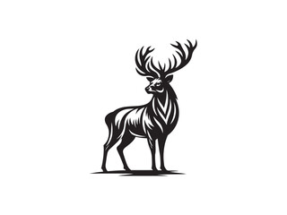 Black and White Vector Illustration of a Deer in Minimal Style silhouette