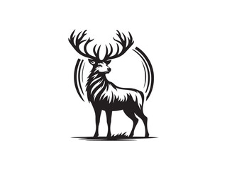 Black and White Vector Illustration of a Deer in Minimal Style silhouette